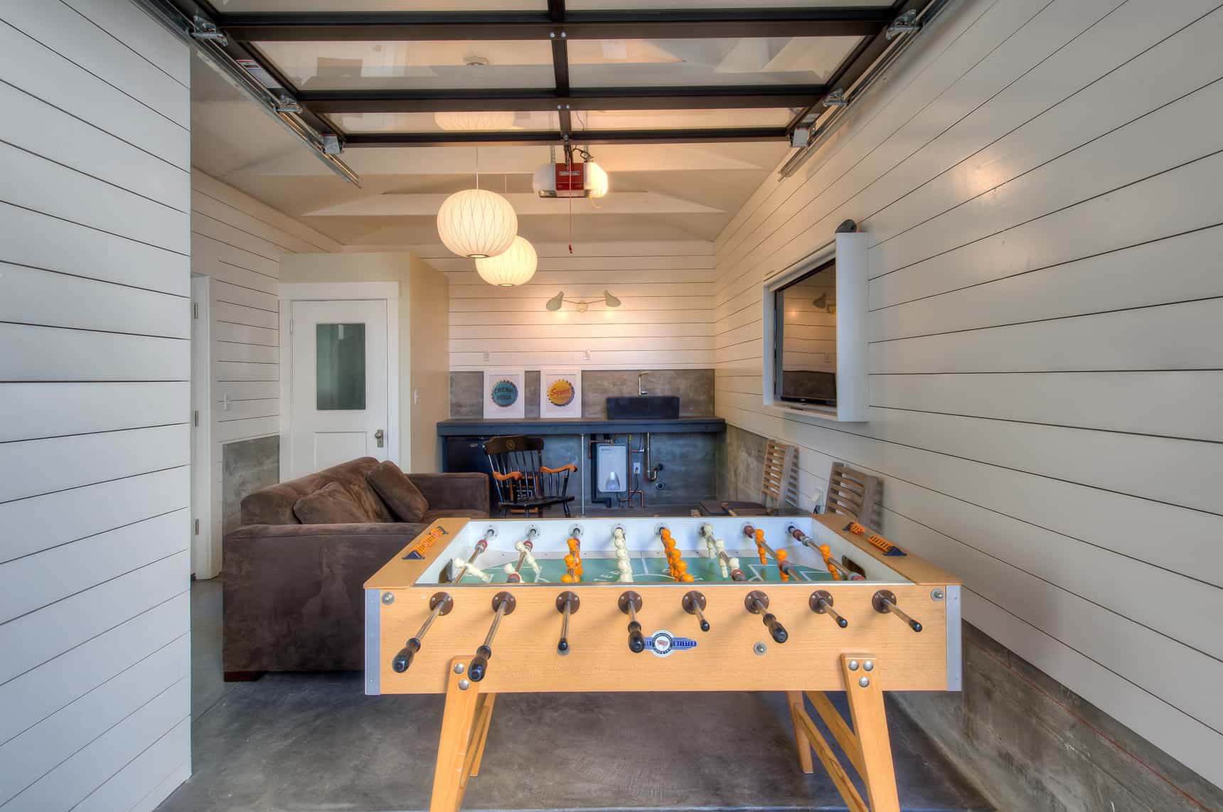 Foosball game in retro remodeled home.