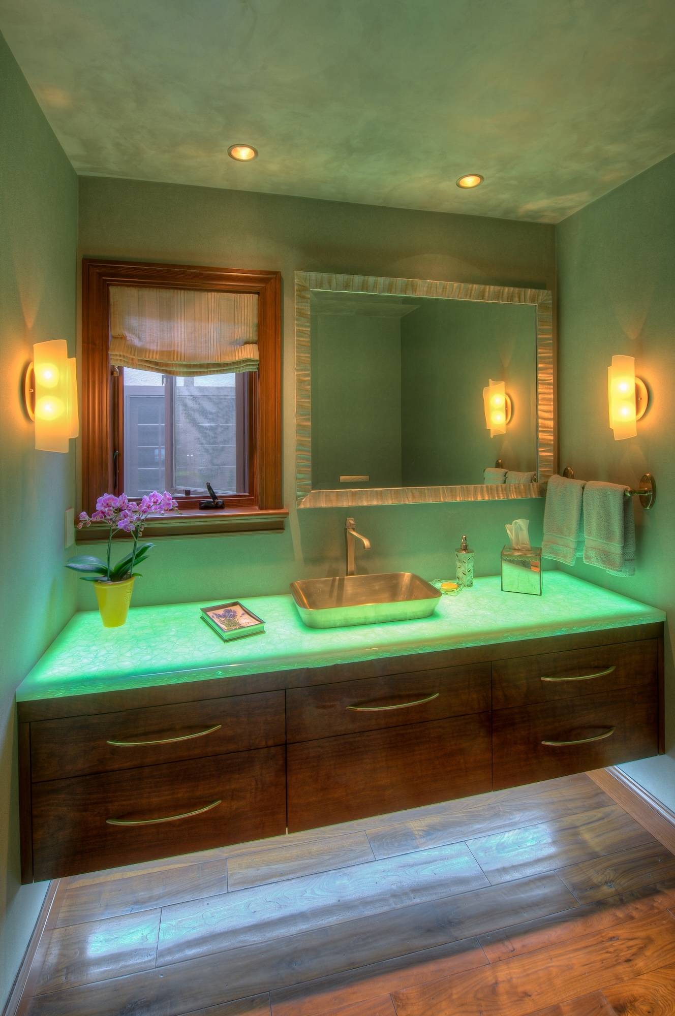 Custom cabinet with built in lighting by Canyon Design Build in Danville, CA bathroom remodel.