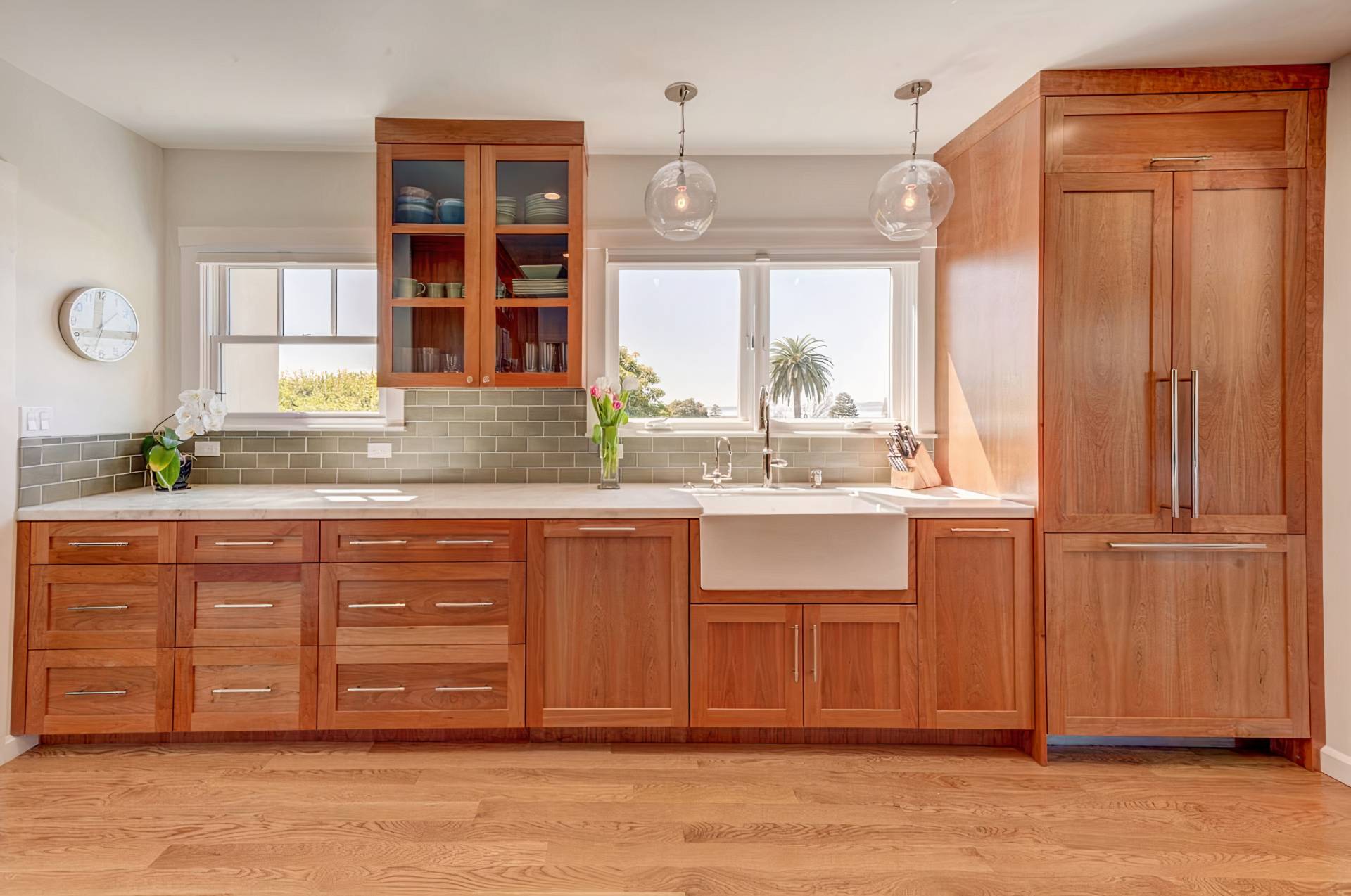 Gorgeous kitchen and stunning Berkeley Hills view through the windows