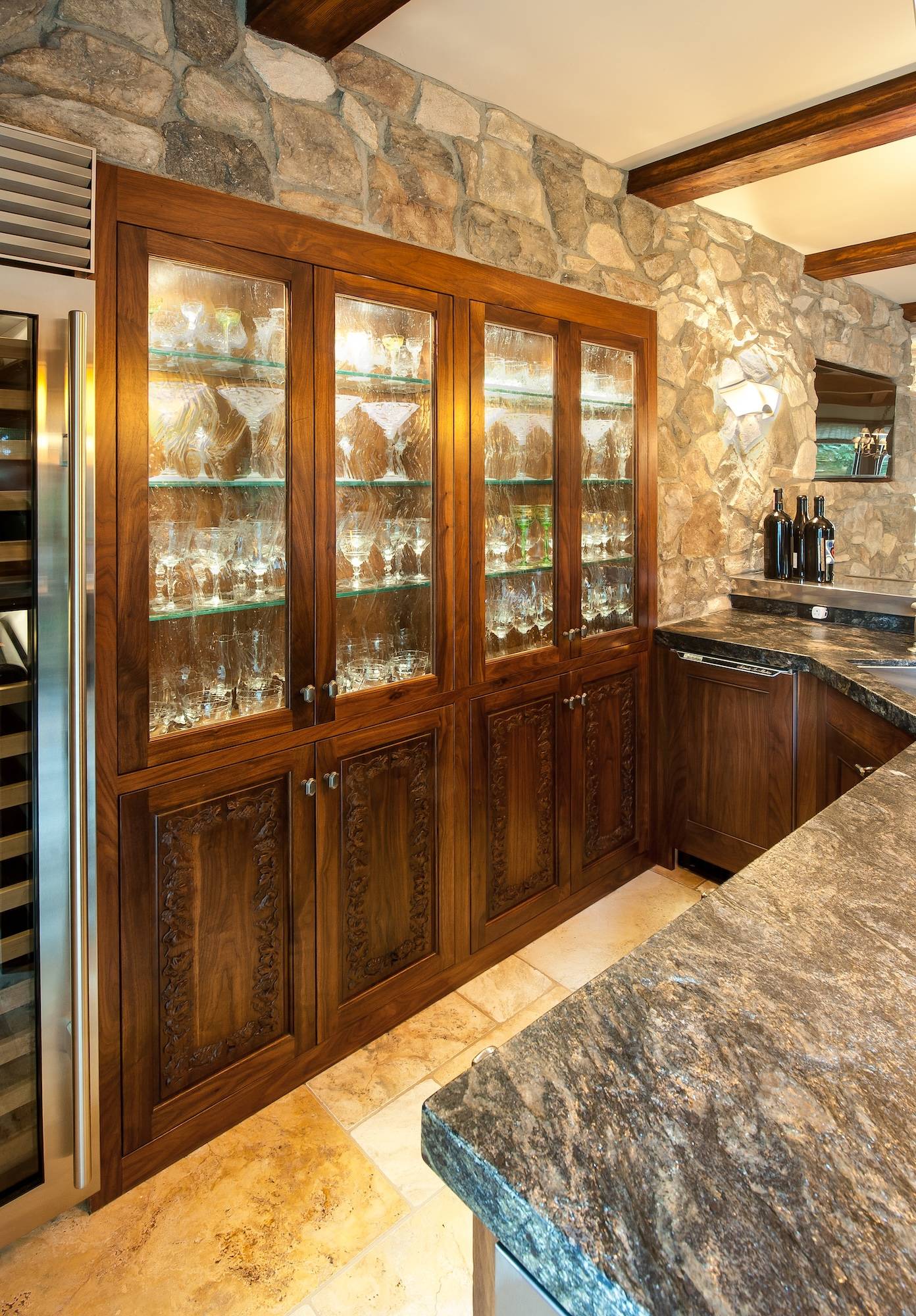 Custom built-in glass display by Canyon Design Build in Danville, CA home remodel.